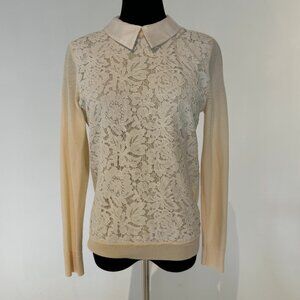 DRAPER JAMES Cream Lace Long Sleeve Blouse